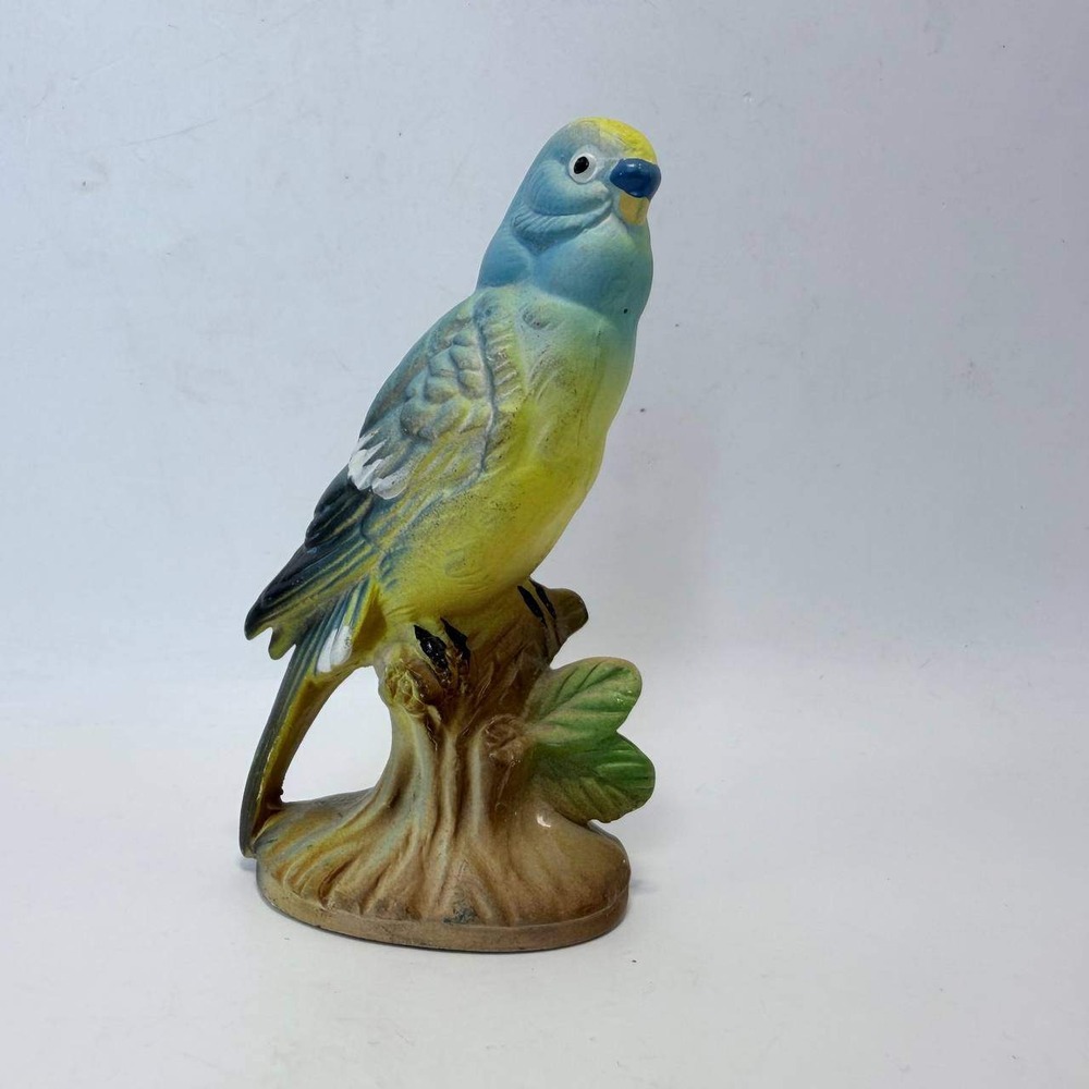 Vintage Brinns Japan Ceramic Parakeet Figurine Blue Yellow Budgie Bird 5 Inch